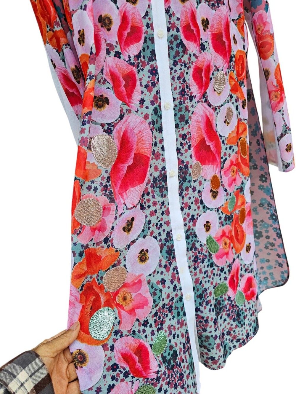 RARE Clover Canyon Pink Floral Colorful Longline Button-Front Robe Size M - Picture 11 of 13